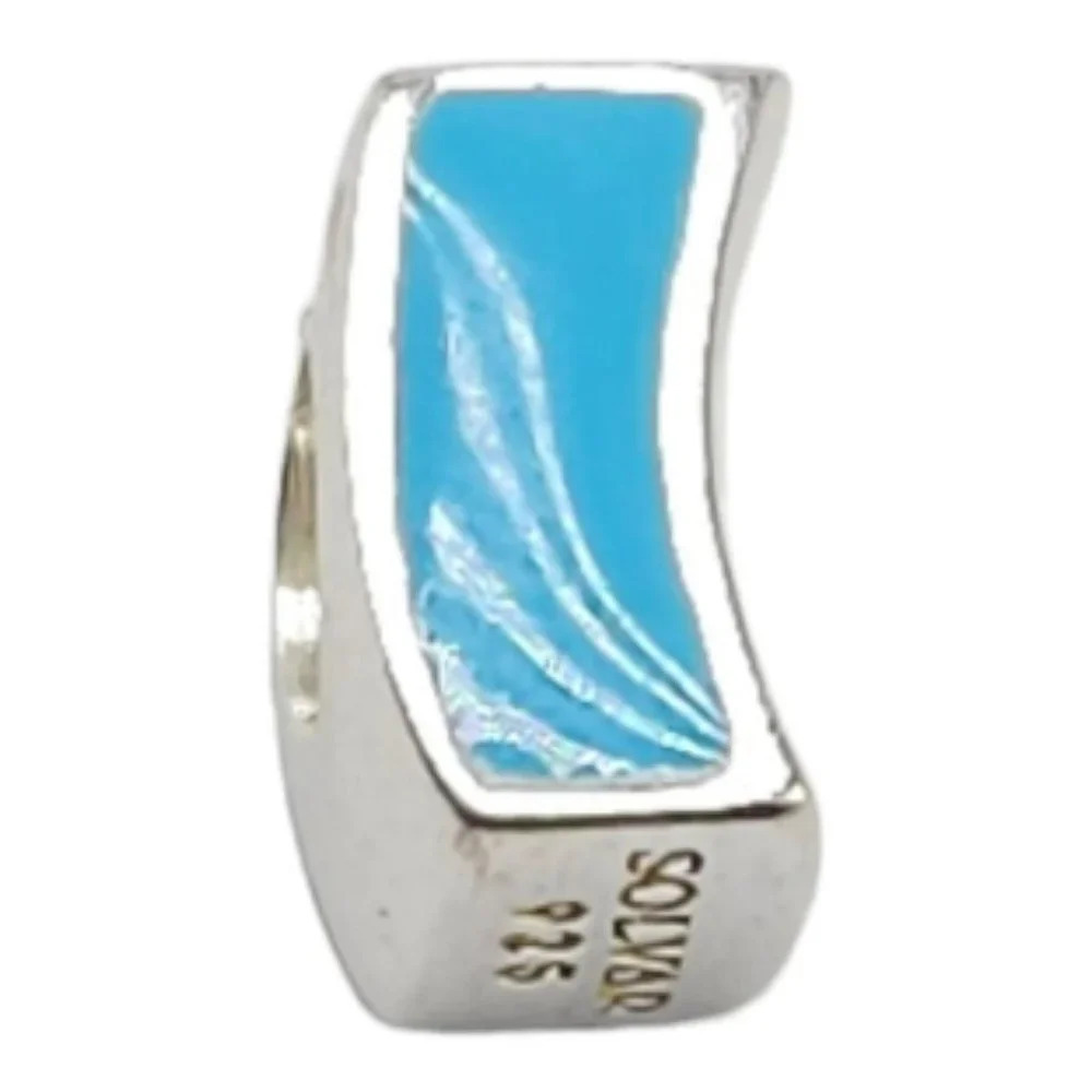 Solvar Sterling Silver Blue Enamel Initial I Slide Charm Kids New Old Stock